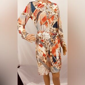 Etcetera Retro Inspired Design Belted Jersey Long Sleeve Lined  Dress Si…